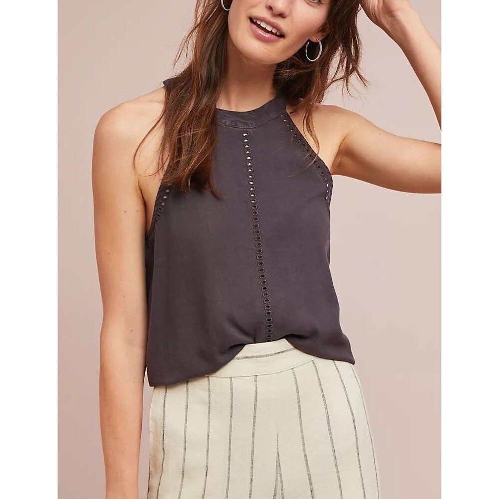 Cloth & Stone Anthropologie Cut Out Halter Tank Top Womens Sz M Boho Lagenlook